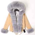 Maomaokong Women Short Parka Winter Long Jacket Parkas Real Fur Coat Natural fox Fur Hood Real Rabbit Fur Liner Outerwear