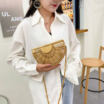 Bamboo Woven Handbag Female Vacation Beach Straw Woven Bag Woven One-shoulder Messenger Bag