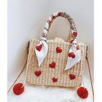 Embroidered Love Woven Straw Woven Handbag