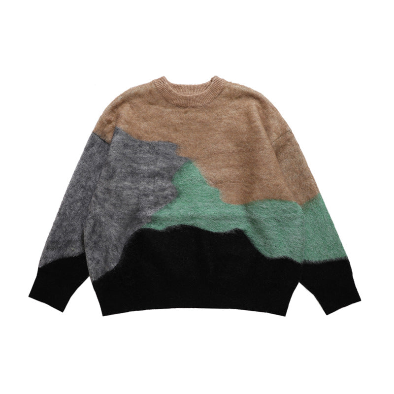 Color Contrast Pin Round Neck Jumper