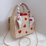 Embroidered Love Woven Straw Woven Handbag