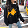 Knitted Sweaters Women Casual Pullover Fashion Argyle Sweater Winter College Style Loose Top Woman Jumper Sueter De Mujer 2021