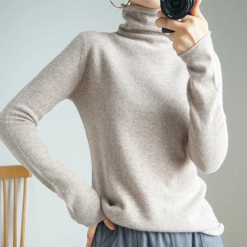Smpevrg 100% Wool Knitted Women Sweaters And Pullovers Long Sleeve Turtleneck Warn Female Pullover Kintted Tops Jumper Clothes