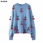 MosiMolly Pretty Cherry Sweater pullovers jumper women o neck knitted sweater 2020 autumn winter knits loungewear Mohair Sweater