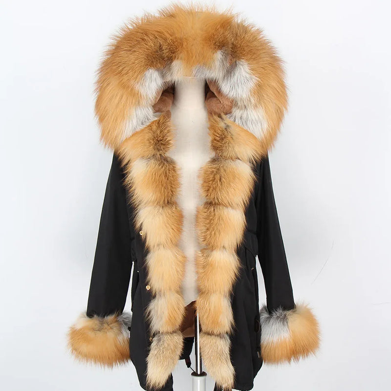 MaoMaokong 2023 New Fox Fur Parka Warm Faux Fur Lined Jacket Women Coat Women's Winter Jackets With Natural Real Fur Collar