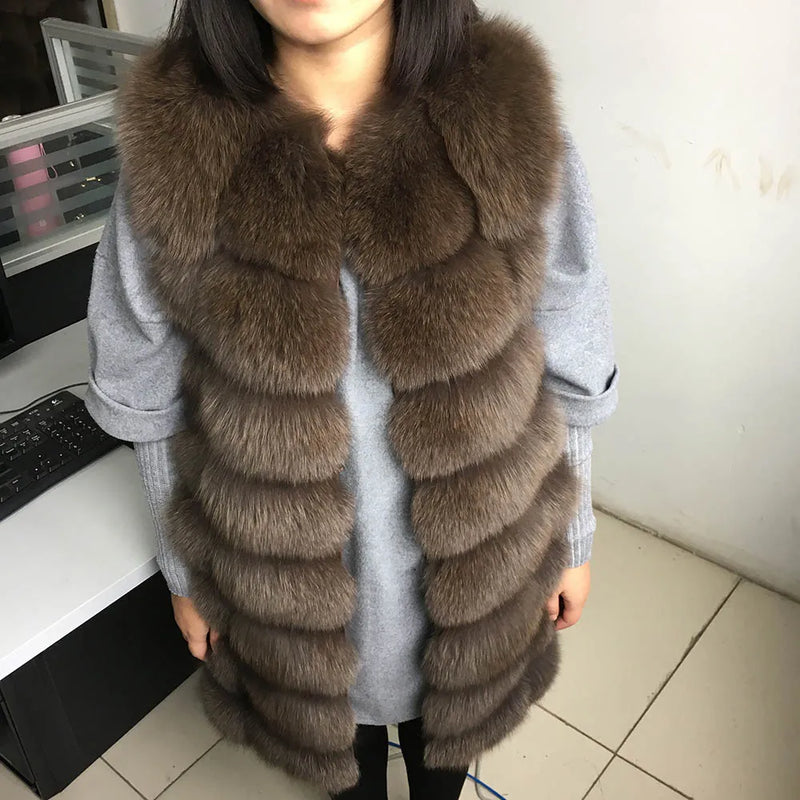 Maomaokong New Long Natural Fox Fur Vest Fashion Sleeveless Fur Jacket Coat Warm Female Slim Park Jacket