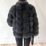 100% true fur coat Women's warm and stylish natural fox fur jacket vest Stand collar long sleeve leather coat Natural fur coats