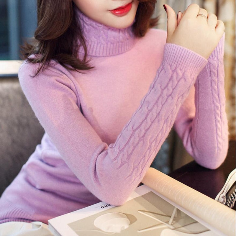 Turtleneck Sweater Women 2019 Winter Thick Warm Women Pullovers And Sweaters     Knitted Elasticity Fashion Female Jumper Tops