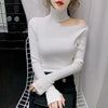 2023 Autumn Winter Thick Sweater Women Knitted Ribbed Pullover Sweater Off Shoulder Turtleneck Slim Jumper Soft Warm Pull Femme