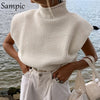 Sampic Sleeveless Winter Autumn Fashion Casual Turtleneck Knitted Women Sweater Vest Tops Basic Jumper Shoulder Pads Female 2020
