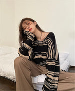 LMQ NEW Women Punk Gothic Striped Long Sleeve Loose Patchwork Sweater Hip Hop Retro Oversize Pullover Casual Knitted Jumpers