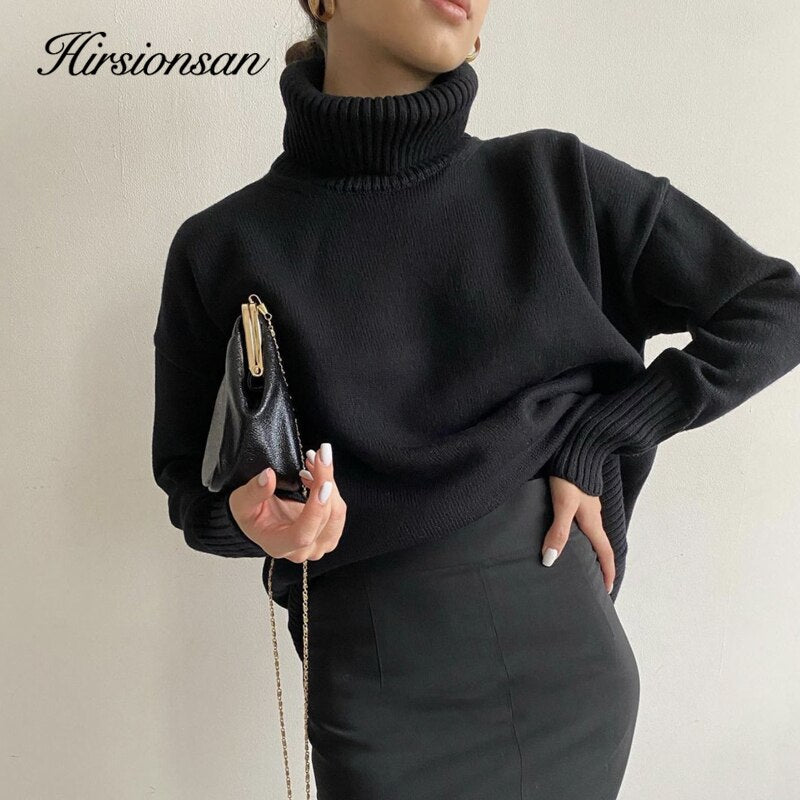 Hirsionsan Turtle Neck Cashmere Winter Sweater Women 2023 Elegant Thick Warm Female Knitted Pullover Loose Basic Knitwear Jumper