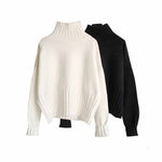 Women's Sweater Turtleneck Elasticity Knitted Ribbed Slim Jumpers Long Sleeve Autumn Winter Tops Sweater Warm Tops Female White