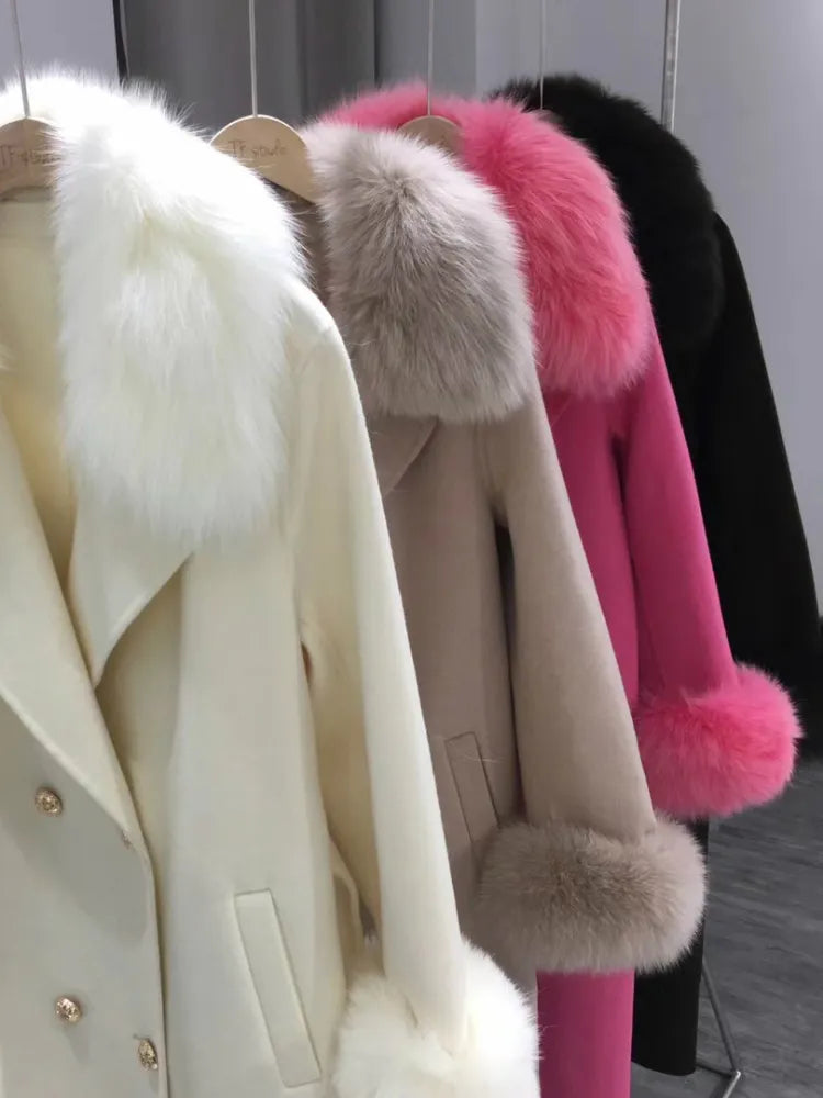 Women Natural Blue Fox Fur Lapel Outwear Fashion Winter 100% Real Fur Warm  Coats