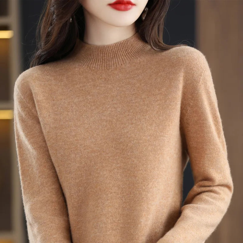 100% Merino Wool Cashmere Sweater Women Knitted Sweater Turtleneck Long Sleeve Pullovers Autumn Winter Clothing Warm Jumper Tops
