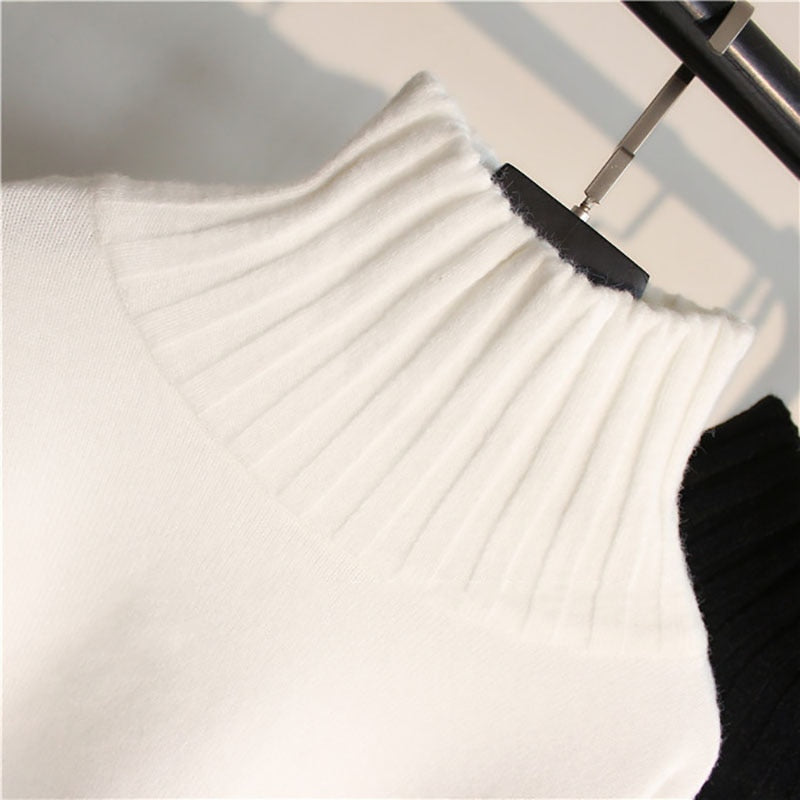 Women's Sweater Turtleneck Elasticity Knitted Ribbed Slim Jumpers Long Sleeve Autumn Winter Tops Sweater Warm Tops Female White