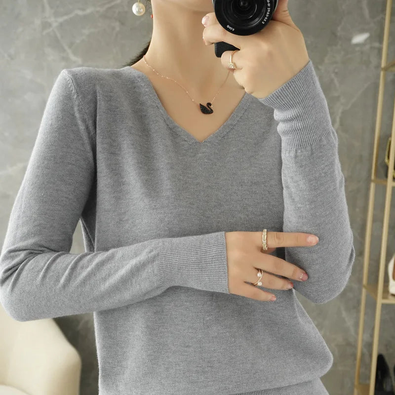 Women Sweater Autumn Winter V-neck Knitwear Long Sleeve Loose Cashmere Sweater Pullovers Lady Cheap Quality Jumper Knitted Tops