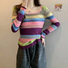 Office Lady Patchwork Stripe Knitwear Sweater Women's Commuter Long Sleeve Colorblock Pattern Pullover Lapel Sweater Jumper Tops