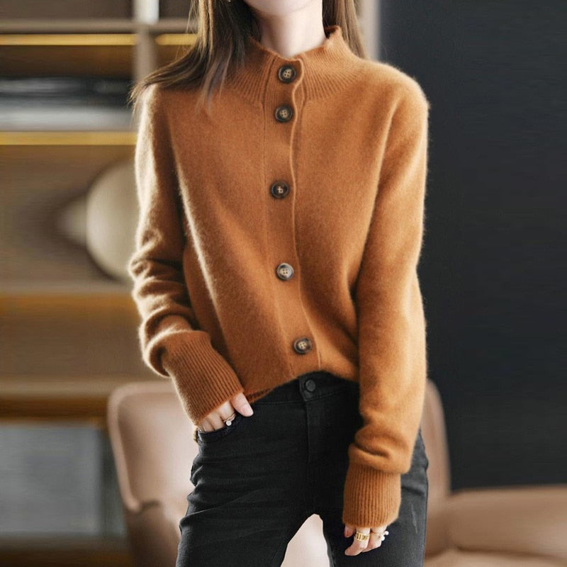 Elegant Single Breasted Knitted Cardigan Sweater Women Solid Long Sleeve Top Female Clothing 2022 New Autumn Winter Coat Jumpers