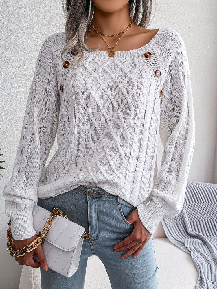 Autumn Knitted Sweater Women Jumper Ladies Button Argyle Sweater Pullover Women Acrylic Loose Long Sleeve Sweaters For Women