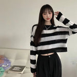 Fashion Cropped Sweater Sexy Tops Women Black White Striped Pullover Knitted Sweater Women Korean Jumper Y2K Wholesale Goth