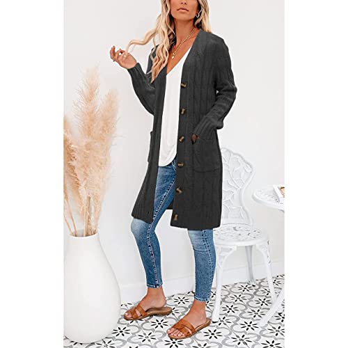 Kinstell Long Sleeve Chunky Button Cable Knitted Cardigan