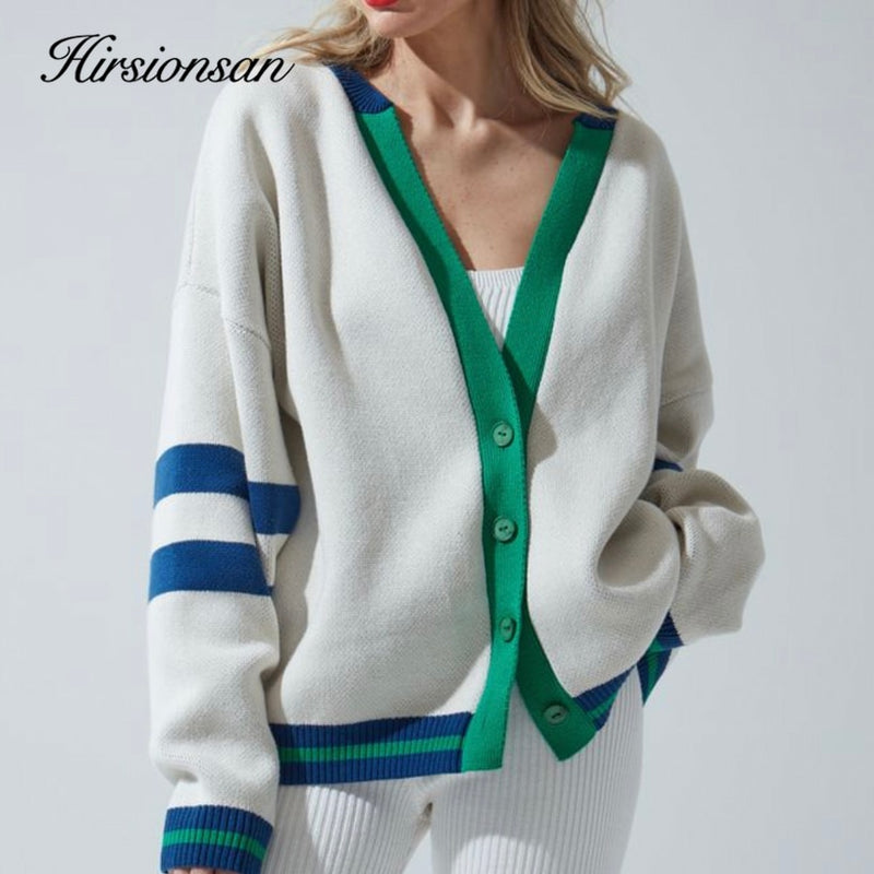 Hirsionsan Vintage V-neck Oversized Women Sweater 2023 Winter New Casual Warm Knitted Female Cardigan Loose Ladies Jumpers