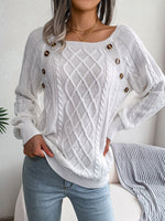 Autumn Knitted Sweater Women Jumper Ladies Button Argyle Sweater Pullover Women Acrylic Loose Long Sleeve Sweaters For Women